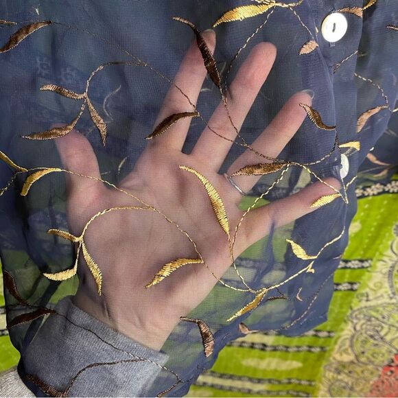 🚨FINAL OFFER Moda International Black Sheer Button Down Top Size Large - Picture 6 of 16